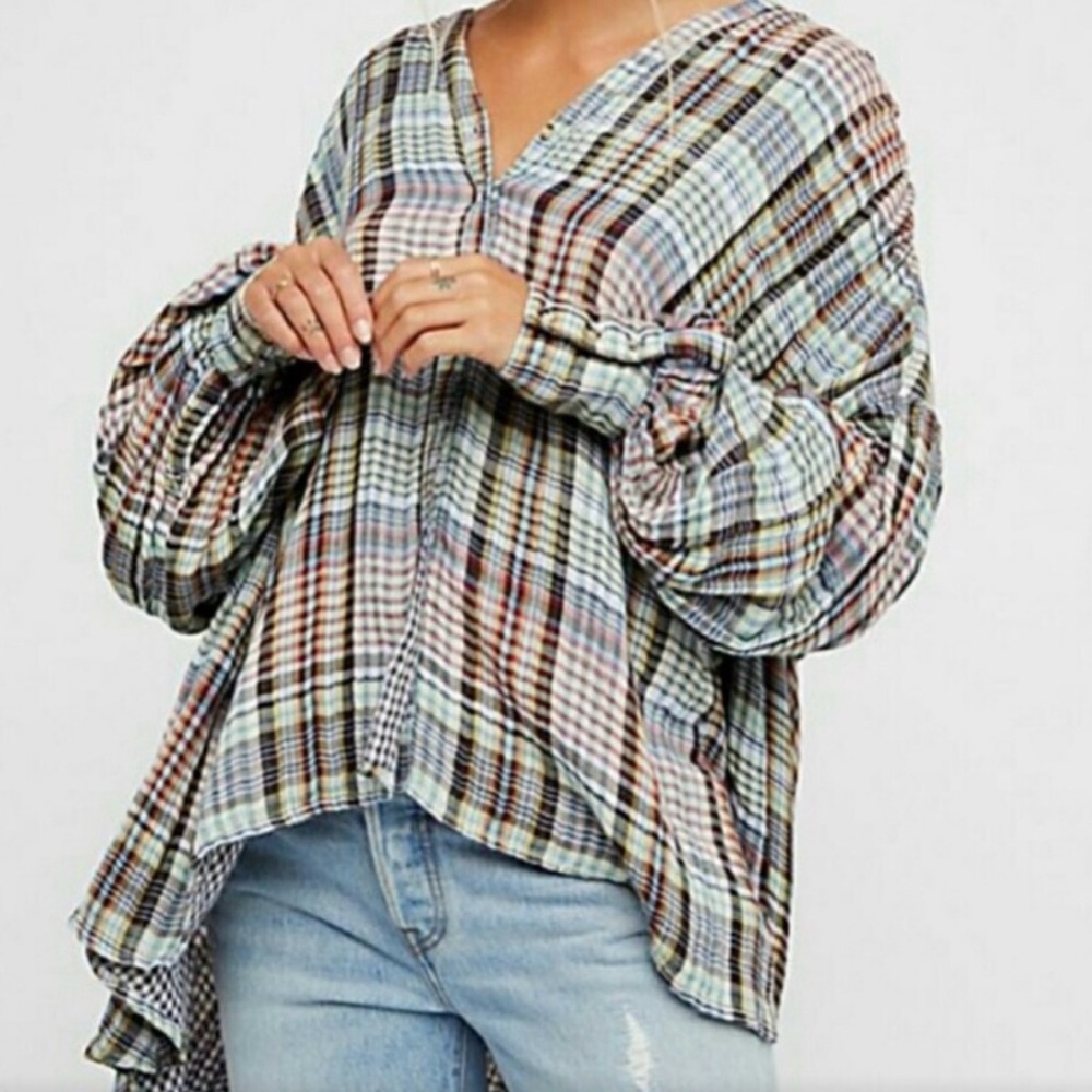 Free People Come on Over plaid Boho top size M/M